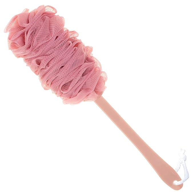 Back Scrubber for Shower, Loofah Long Handle Bath Body Brush, Soft Nylon Mesh Sponge On a Stick for Shower Men Women Kids Elderly, Exfoliating Scrub Cleaning Luffa for All Kinds of Skin(Pink)