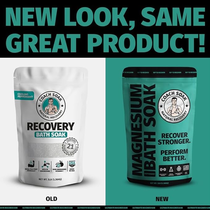 Coach Soak Recovery Bath Soak - Alternative to Epsom Salt Bath Soak - Fast-Absorbing Pure Magnesium Flakes & Dead Sea Salt with 21 Minerals, Bath Salts & Essential Oils - 3 lb, Cooling Peppermint