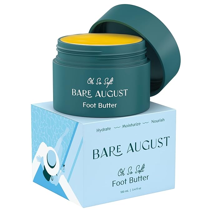 Bare August Foot Cream & Heel Balm Butter lotion for Soft, Smooth & Healthy Feet - Foot Moisturizer and Callus Cream Softener to Repair Rough, Dry, Cracked Feet (3.4 fl oz)