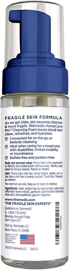 Welmedix Rinse Free Cleansing Foam, 3 in 1 Body Wash, Shampoo and Personal Cleanser for Elderly, Incontinence and Infant Care, Hospital Grade, Sulfate Free, Paraben Free (Pack of 3)