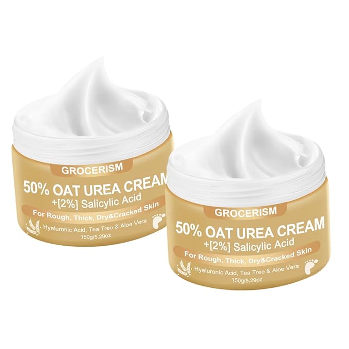 Grocerism Urea Cream 50 Percent for Feet 10.58 oz with Oat and 2% Salicylic Acid, Foot & Hand Cream included Hyaluronic Acid, Tea Tree and Aloe Vera for Deep Moisturizing, Callus Removing