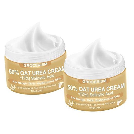 Grocerism Urea Cream 50 Percent for Feet 10.58 oz with Oat and 2% Salicylic Acid, Foot & Hand Cream included Hyaluronic Acid, Tea Tree and Aloe Vera for Deep Moisturizing, Callus Removing