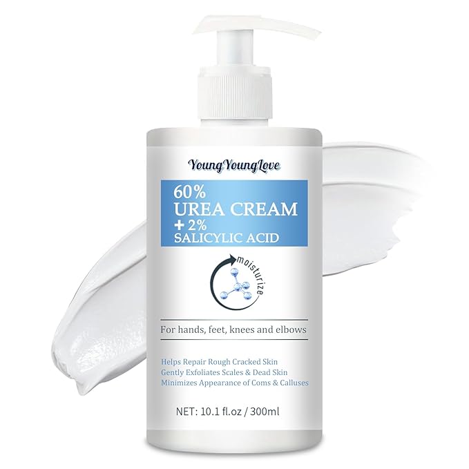 10.1 Oz - 60% Urea plus 2% Salicylic Acid for Hand & Feet Maximum Strength, Deep Moisturizing Urea Foot Cream for Calluses Dry Cracked Feet Heels Knees Elbows Dead Skin, Callus Remover