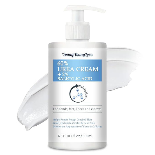 10.1 Oz - 60% Urea plus 2% Salicylic Acid for Hand & Feet Maximum Strength, Deep Moisturizing Urea Foot Cream for Calluses Dry Cracked Feet Heels Knees Elbows Dead Skin, Callus Remover