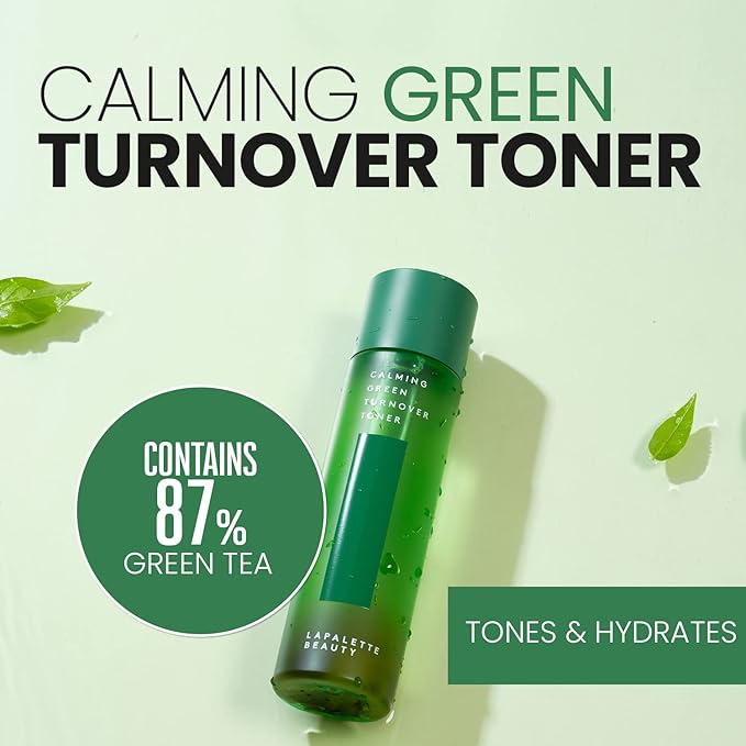 LAPALETTE Calming Green Turnover Toner | Green Tea | Hydrating & Moisturizing | Gentle Peeling with Natural Aha, Bha & PHA Ingredients | Red, Irritated Skin | Vegan | Korean Skincare 6.75fl.oz