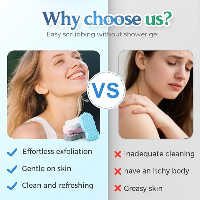 Magic Exfoliating Bath Sponge, Upgraded 3D Super Soft Exfoliating Bath Sponge Magic Exfoliating Body Scrubber, Shower Brushes for Adults Women and Men (A-3Pcs)