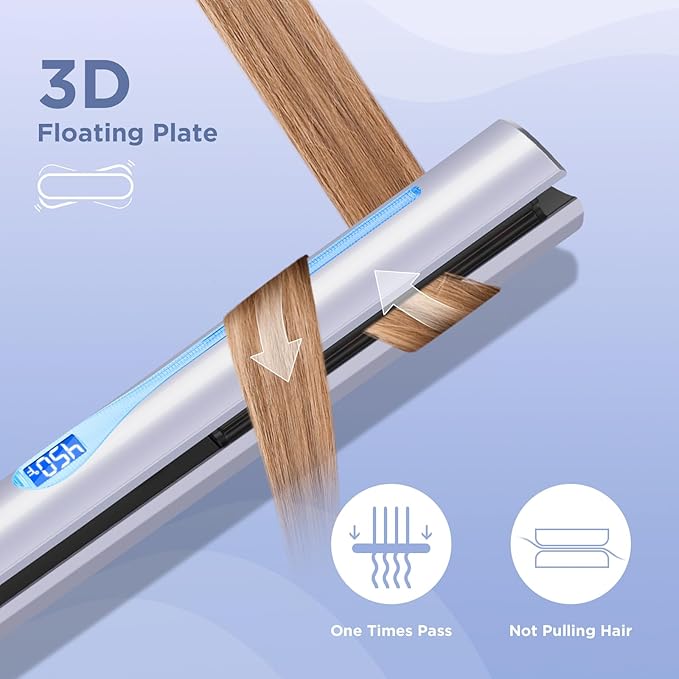 IG INGLAM Titanium Flat Iron Hair Straightener, Curling Iron 1 Inch, Infrared Negative Ionic Hair Straightener 11 Adjust Temp 250°F to 450°F, Shiny Hair Dual Voltage 110-240V, Gift, Purple