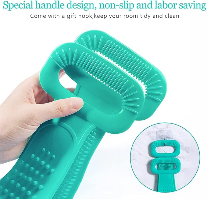 Inmorven Exfoliating Back Scrubber for Shower with Handles, 30 Inch Double-Sided Back Exfoliator Body Scrub Towel, Exfoliating Washcloth Bath Tool for use in Shower, Clean Skin for Men & Women (Green)