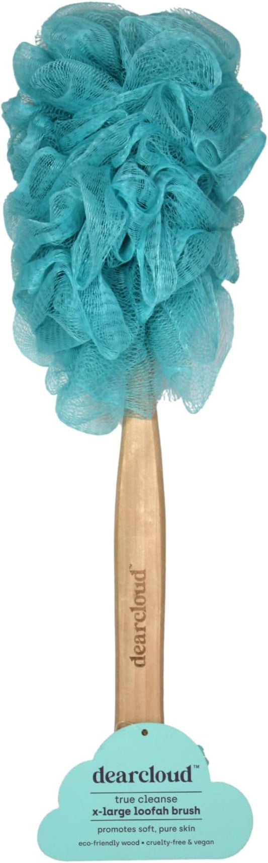 dearcloud True Cleanse XL Loofah Brush – Exfoliating Body Exfoliator Scrubber with Long Handle for Shower - Shower Scrubber for Body (Teal)