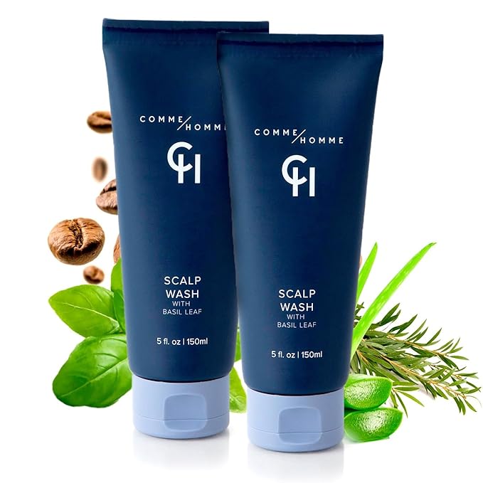 Comme Homme Hydrating Scalp Wash for Bald Men | Daily Face & Scalp Cleanser with Aloe, Basil, Tea Tree & Caffeine | Gently Cleanses, Soothes & Energizes | Pack of 2 (5 fl oz Each)