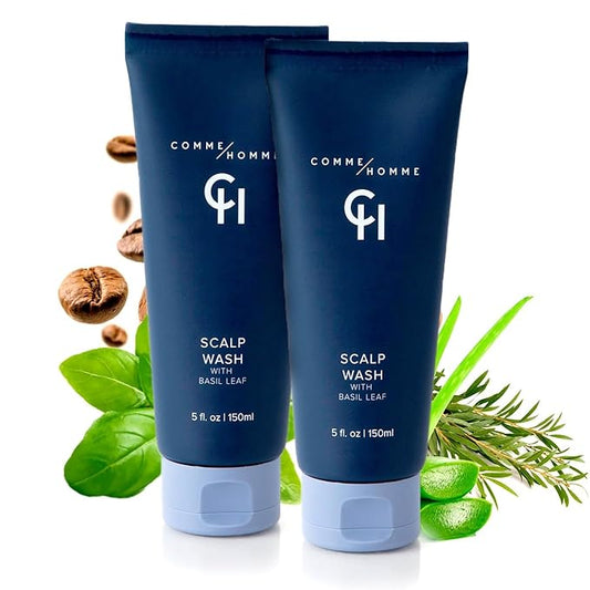 Comme Homme Hydrating Scalp Wash for Bald Men | Daily Face & Scalp Cleanser with Aloe, Basil, Tea Tree & Caffeine | Gently Cleanses, Soothes & Energizes | Pack of 2 (5 fl oz Each)
