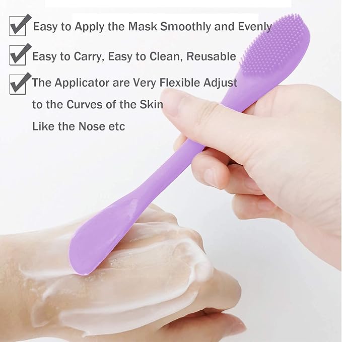 2-in-1 Silicone Face & Body Scrubber Applicator - Dual-Sided Exfoliating Brush & Lotion Spatula for Skincare, Makeup, Shower Bath - Set of 3, Soft Easy-to-Clean, Sensitive Skin for All Ages