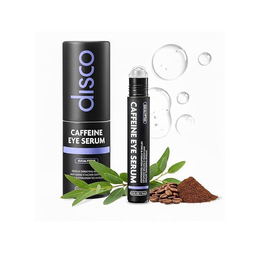 Disco Eye Serum, 12% Caffeine 8% Hyaluronic Acid, Niacinamide Peptides, Puffy Bags Fine Lines Dark Circles Wrinkles, Eucalyptus - Moisturizing Vitamin C 360° Roller Massage Ball Anti-Aging Cream 0.5oz
