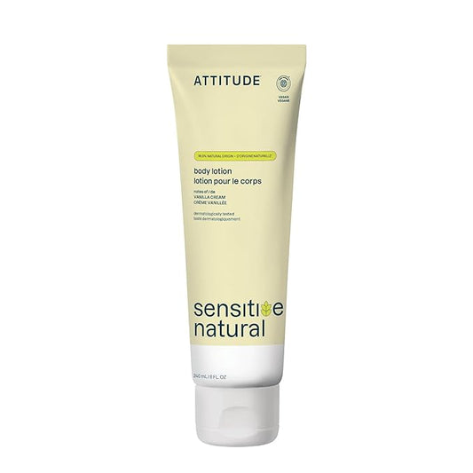 ATTITUDE Body Lotion for Sensitive Skin with Oat, EWG Verified, Dermatologically Tested, Vegan, Vanilla Cream Scent, 8 Fl Oz
