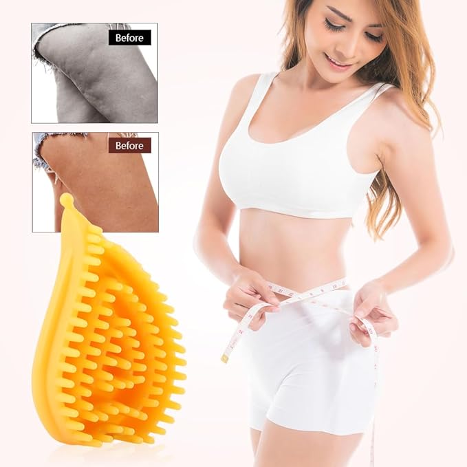 2 Pcs Meridian Massage Brush,with mini Heart Shaped Brush and Tape Measuring Tape Full Body Massage Brushes for Full Body SPA Massager Relaxation(Color:Brown + Yellow)