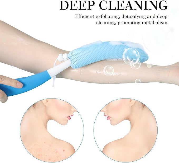 Long Handled Shower Brush, Non-Slip Long Handle Bath Brush, Back Body Brush Gentle Exfoliating and Lather Well Deep Cleansing Long-Lasting for Body