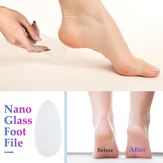 Zhehao 6 Pcs Glass Nail File and Nail Shiner Set Manicure Pedicure Glass File Buffer Cuticle Trimmer Nano Finger Nano Foot Scrubber Callus Remover Foot Care Pedicure Fingernails Toenail (Blue Purple)