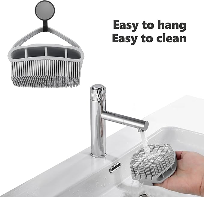 Silicone Body Scrubber with Handle - Exfoliating Shower Brush for Men & Women, Travel-Friendly & Quick-Dry, Soft Silicone Loofah Alternative for All Skin Types (Gray)