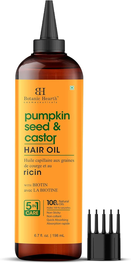 Botanic Hearth 100% Pure Pumpkin Castor Oil for Hair Growth | Infused with Pumpkin, Castor, Biotin | Hair Oil Repairs Dry Damaged Hair, Strengthening, Healthier - Hair Tonic, 6.7 fl oz