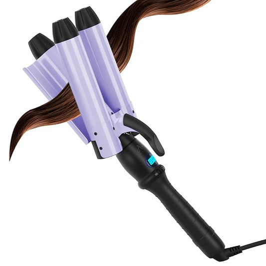 32mm (1.25") Mermaid Beach Waves Curling Iron, Aima Beauty Hair Waver 3 Barrel, Mermaid Big Wave Waver Iron with Adjustable Temperature, Durable, Heats Up Quickly (Purple)