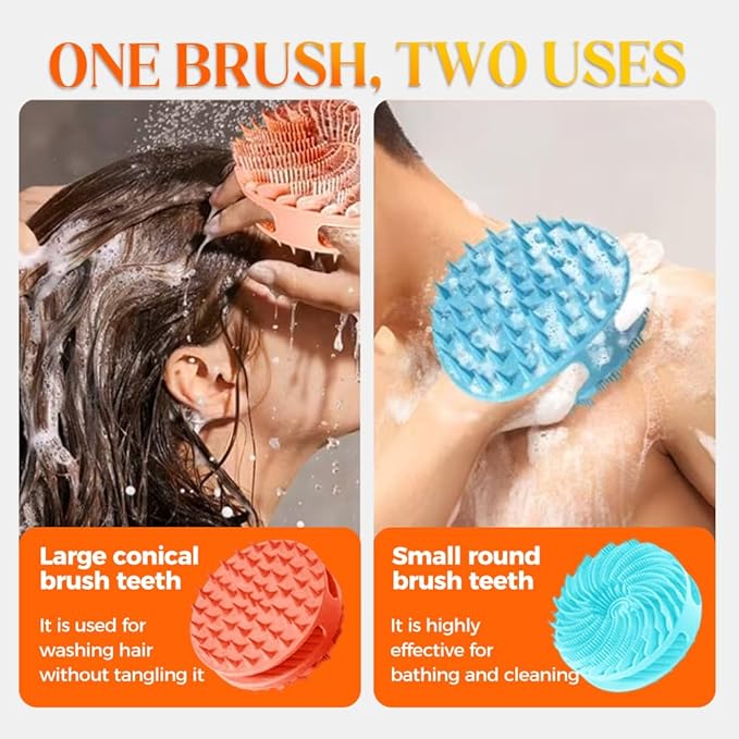 2 in 1 Silicone Body Scrubber & Scalp Scrubber, 2026 Upgrade Handheld Shower Scrubber for Body and Head, Cleansing Skin Brush Gentle Exfoliating and Stress Relax Hair Growth (Green & Red)