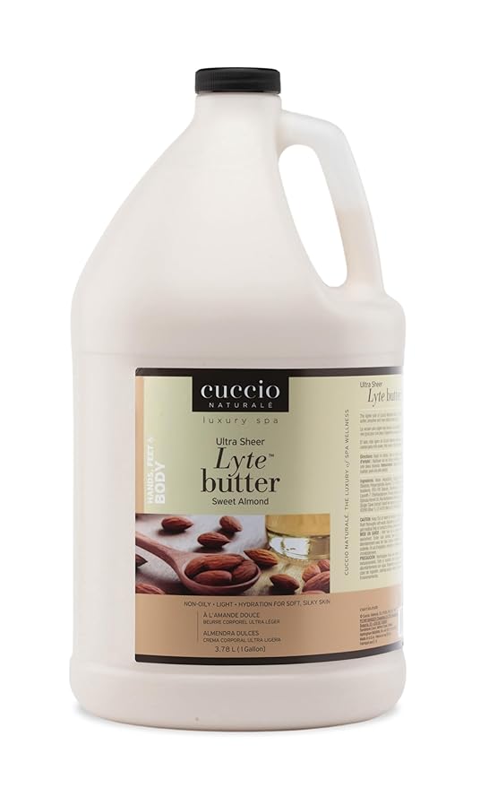 Cuccio Naturale Lyte Ultra Sheer Body Butter – Sweet Almond, 1 Gallon (128 oz) – Lightweight 24-Hour Moisturizer for Dry Skin, with Vitamin E & Fatty Acids, Fast-Absorbing & Non-Greasy Formula