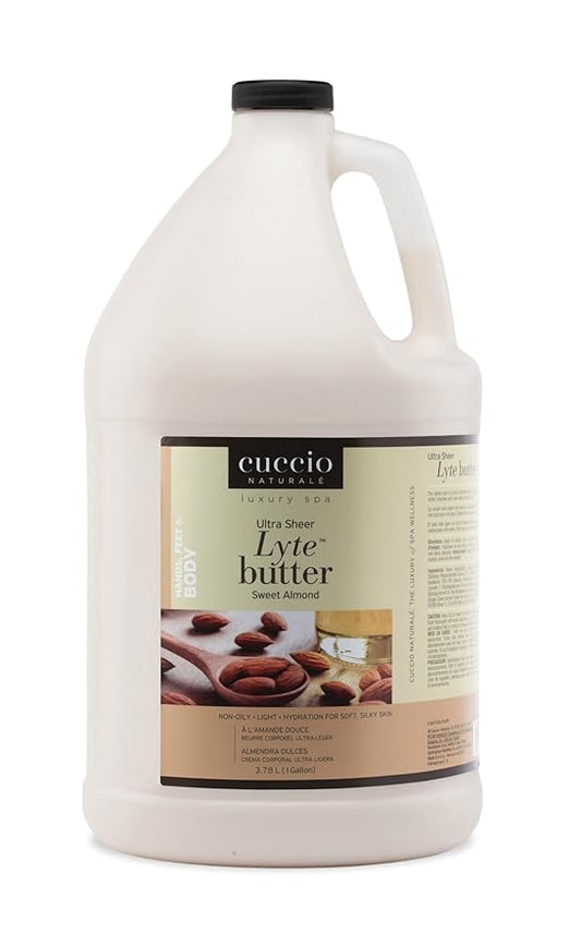 Cuccio Naturale Lyte Ultra Sheer Body Butter – Sweet Almond, 1 Gallon (128 oz) – Lightweight 24-Hour Moisturizer for Dry Skin, with Vitamin E & Fatty Acids, Fast-Absorbing & Non-Greasy Formula