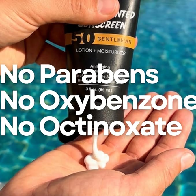 SLAM Men's Sunscreen Lotion SPF 50 & Moisturizer – Face & Body Sunblock, Anti-Aging, Water-Resistant, Hawaii Act 104 Safe, Skincare for Men, Unscented – 3 fl oz.each. Double pack.