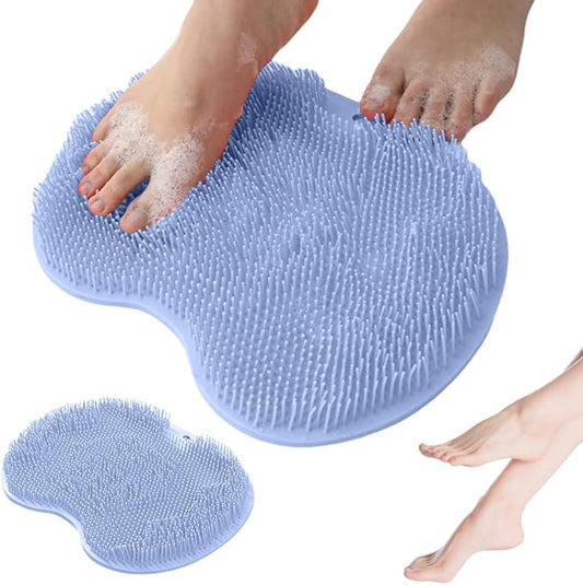 Shower Foot Scrubber Mat with Non-Slip Suction Cups, Non Slip Bathtub and Shower Mat with Suction Cups and Drain Holes, Foot Back Cleaning Pad Back Washer Exfoliating Bath Wash Pad (Blue)