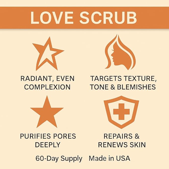Volim Love Scrub with Hyaluronic Acid Natural Face Exfoliator for Wrinkles, Acne, Fine Lines, Blackheads & Clogged Pores