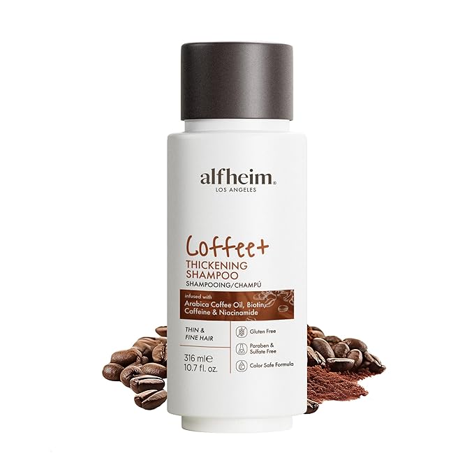 ALFHEIM Coffee+ Thickening Shampoo for Fine, Weak & Thinning Hair with Caffeine, Biotin & Arabica Coffee Oil – Energizing, Strengthening & Volumizing Cleanser – Sulfate-Free, Cruelty-Free – 10.7 oz