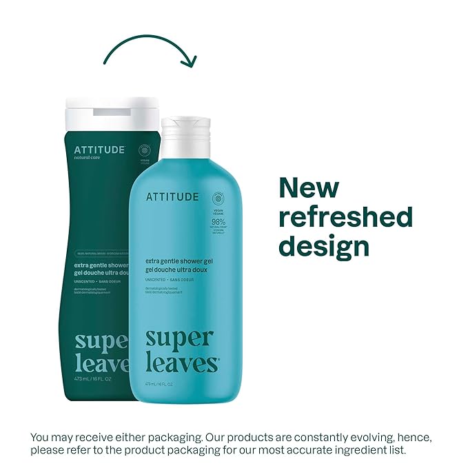 ATTITUDE Body Wash, EWG Verified Shower Gel, Dermatologically Tested, Plant and Mineral-Based, Vegan Personal Care Products, Extra Gentle, Unscented, 16 Fl Oz (Pack of 6)