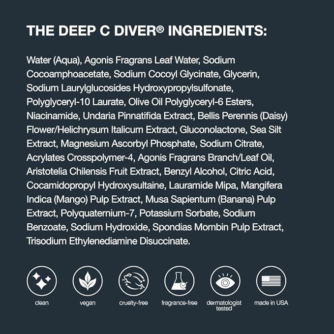 Deep C Diver Vitamin C Cleanser - 6-in-1 Glow Face Wash with Niacinamide & Algae - Daily Treatment Cleanser & Weekly Mask, 3.4 oz