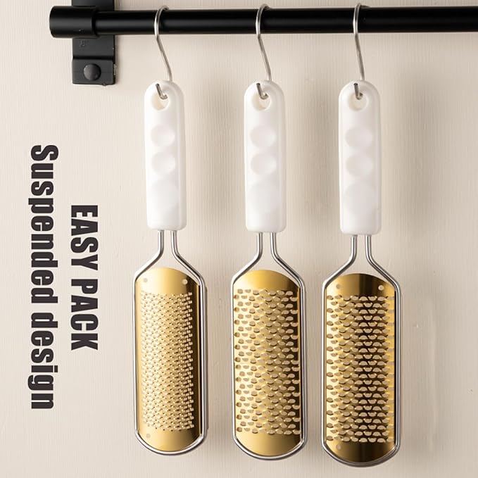 White Foot File & Callus Remover – Professional Pedicure Tool for Dead Skin Removal, Cracked Heels & Smooth Feet – Ultimate Stainless Steel Foot Scrubber for Soft, Healthy Feet (White A)