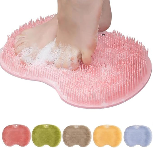 Silicone Shower Foot Scrubber Mat, Upgraded Wall Mounted Slip Suction Cups Foot Scrubber Cleaner, Upgrade Foot Back Cleaning Pad Back Washer Back Exfoliating Bath Wash Pad (Pink)