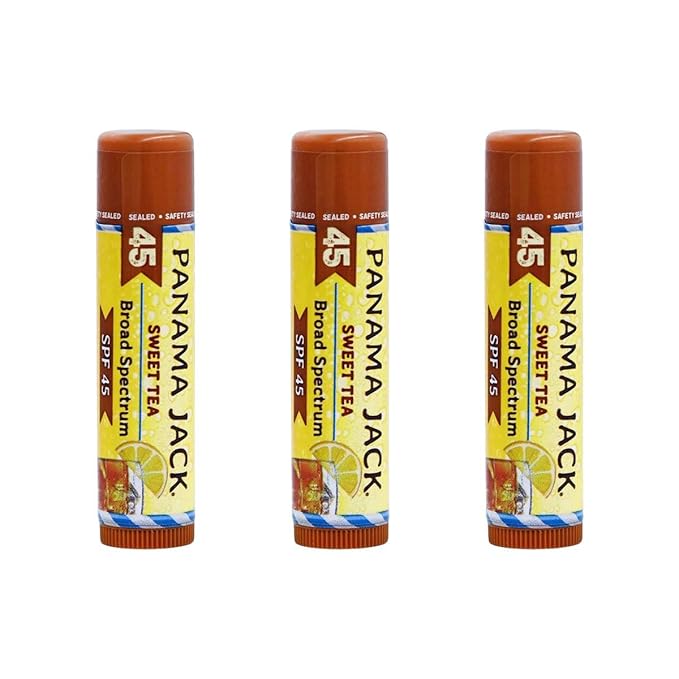 Panama Jack Sunscreen Lip Balm - SPF 45, Broad Spectrum UVA-UVB Sunscreen Protection, Prevents & Soothes Dry, Chapped Lips, Sweet Tea, 3-pack