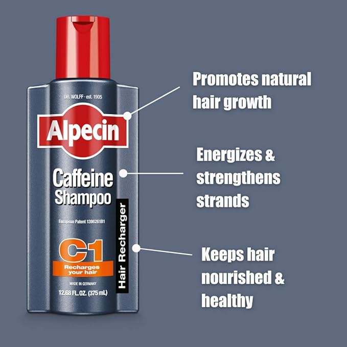 Alpecin C1 Caffeine Shampoo 8.45 fl oz (Pack of 2) Men's Natural Hair Growth Shampoo for Thinning Hair with Niacin and Castor Oil