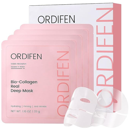 Bio Collagen Real Deep Mask, Bio-Collagen Face Masks - Deep Hydrating Overnight Face Mask, Korean Skincare, 4 PCS Facial Treatments & Masks for Women - Firming & Moisturizing