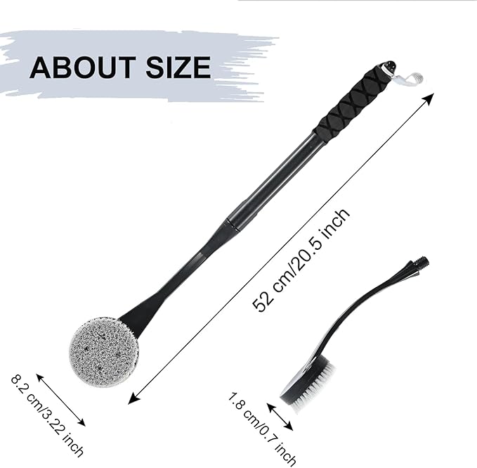 Back Scrubber for Shower,20.5" Bath Brush Long Handle for Shower for Deep Clean,Back Brush for Shower for Men Women(Black)