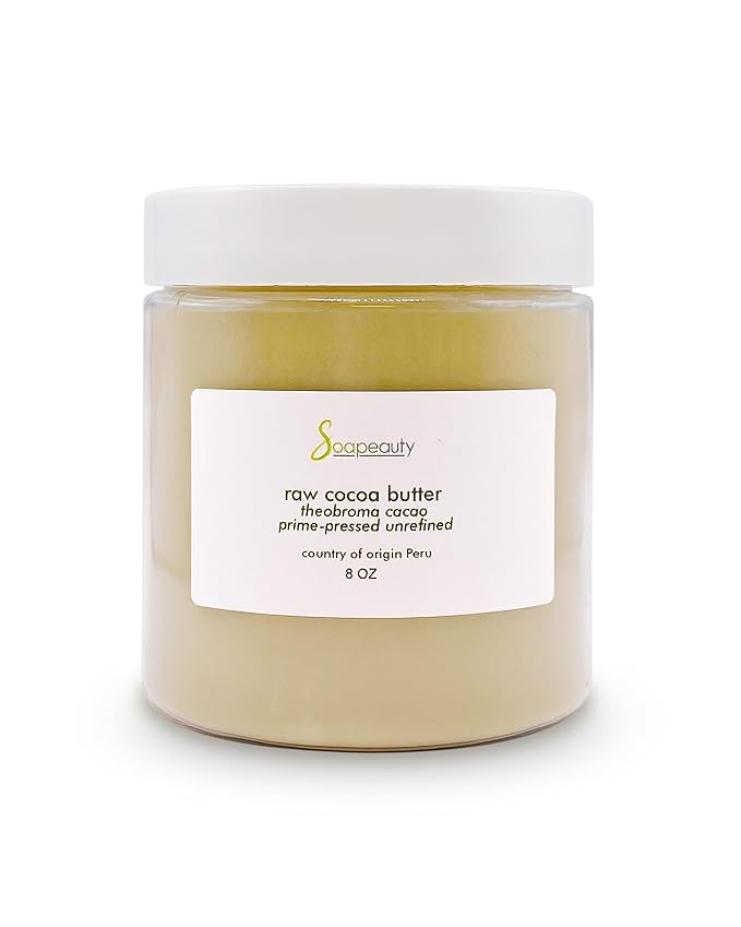 Soapeauty Cocoa Butter Raw Unrefined Non-Deodorized | 100% Pure Natural | Body, Hair & DIY Recipes, Lip Balms, Lotions, Creams, Stretch Marks | Non GMO, No Preservatives, Vegan | 8 oz