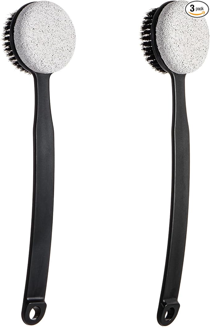 Pumice Stone for Feet and Shower Brush with Long Handle 13.7",Hard Skin Callus Remover, 2 in 1 Foot Scrubber Brush, Back Scrubber Body Brush for Shower Deep Cleansing and Exfoliating (Curved)