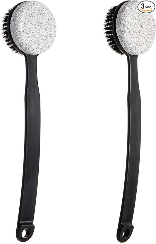 Pumice Stone for Feet and Shower Brush with Long Handle 13.7",Hard Skin Callus Remover, 2 in 1 Foot Scrubber Brush, Back Scrubber Body Brush for Shower Deep Cleansing and Exfoliating (Curved)