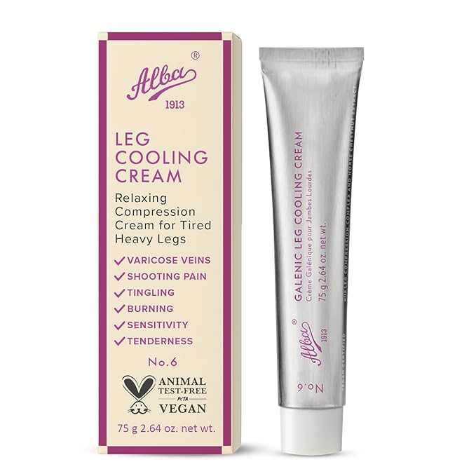 Alba1913 Vegan Leg Cooling Cream - Cooling Relief for Tired, Heavy Legs, Reduces Fatigue & Heaviness, Stimulates Circulation, Deep Moisturizing & Softening, Refreshing Formula, Easy to Use - 75g