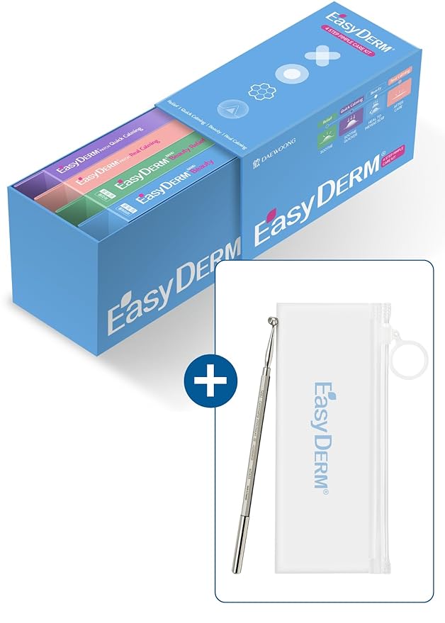 EasyDerm Multi-Step Pimple Patch Set – 4-Type Korean Pimple Patches + Free 2-in-1 Dual-Tip Extractor for Complete Skincare Stocking Stuffer Holiday Gift