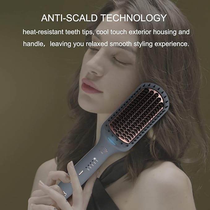Hair Straightening Brush by LENA - Electric Heated Flat Iron Comb with Ionic Care for Smooth, Frizz-Free Styling