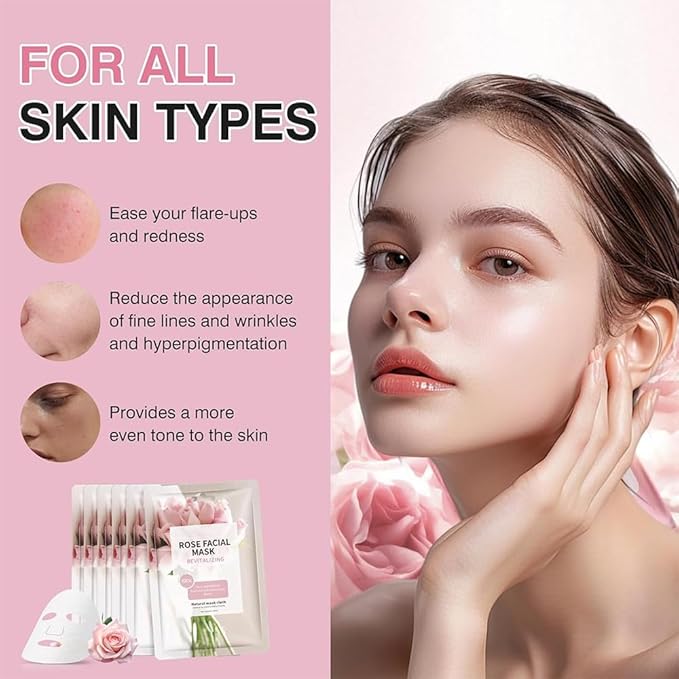 15 Sheets Face Masks Skincare, Rose Pink Hydrating Facial Masks for Women Skin Care, Deeping Moisturizing Facial Sheet Mask, Bulk Face Mask Suitable for Sensitive Skin