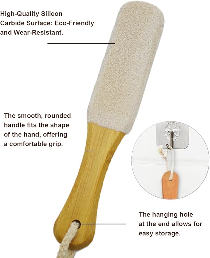 Pumice Stone Foot File, 2 Pack Wooden Pedicure Foot Scrubber Remover for Feet, Heels, Elbows, Hands in Shower, Professional Foot Rasp for Wet and Dry Feet, Foot Care Tools for Women Men（White）