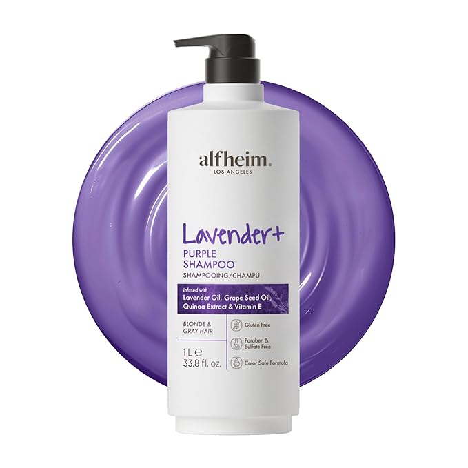 ALFHEIM Lavender+ Purple Shampoo for Blonde, Silver & Color-Treated Hair – Neutralizes Brass & Yellow Tones, Brightens Cool Shades – with Quinoa Extract & Vitamin E – Sulfate Free – 33.8 oz