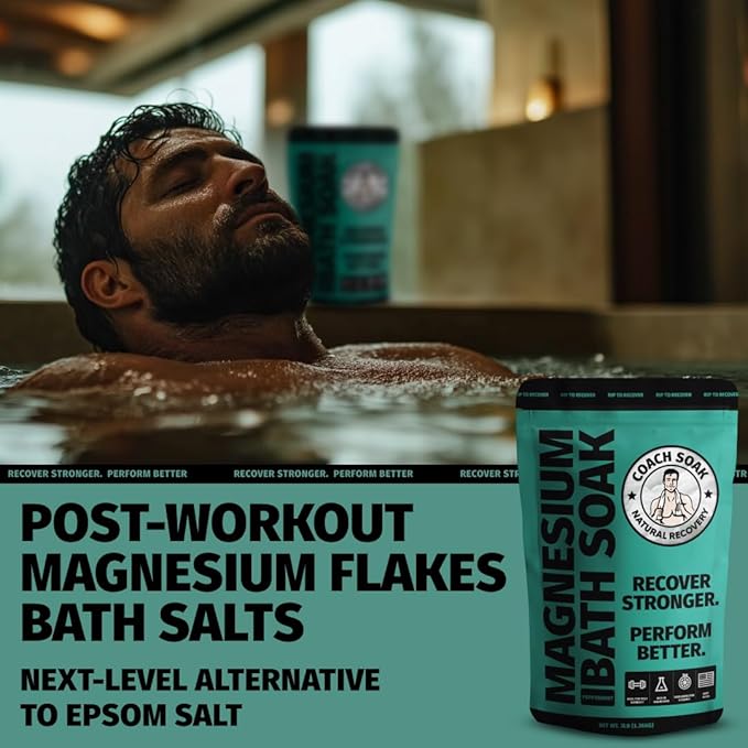 Coach Soak Recovery Bath Soak - Alternative to Epsom Salt Bath Soak - Fast-Absorbing Pure Magnesium Flakes with 21 Minerals, Bath Salts & Essential Oils - 9 lb (3 Pack) - Cooling Peppermint