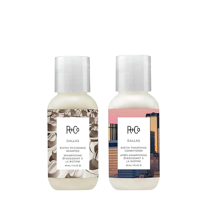 R+Co Dallas Biotin Shampoo + Conditioner Travel Set | Adds Volume, Strength & Fullness | Vegan + Cruelty Free | 2oz (Pack of 2)